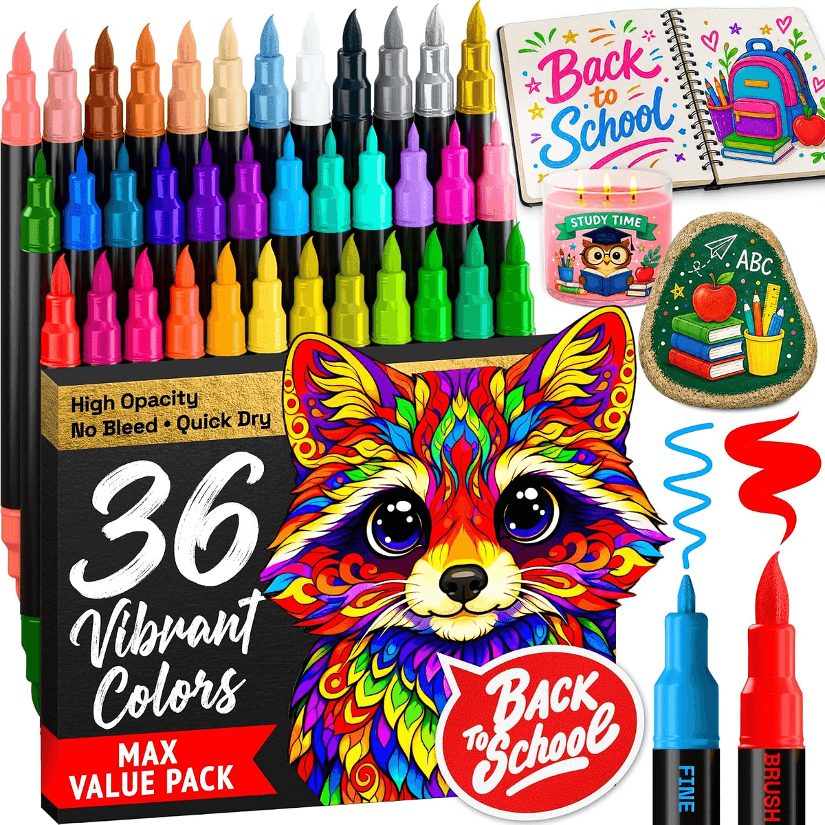 ARTISTRO 36-Color Dual-Tip Acrylic Paint Markers