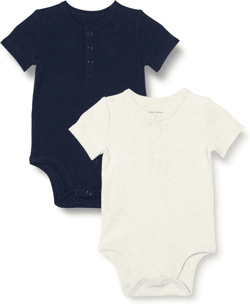 Amazon Essentials Baby Henley Bodysuits, 2-Pack (0-3 Months)