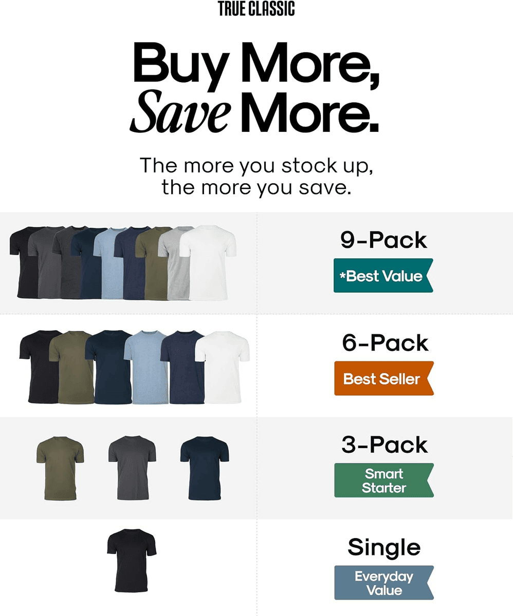 True Classic Men's Crew-Neck T-Shirts, Staple 6-Pack - Large image 5