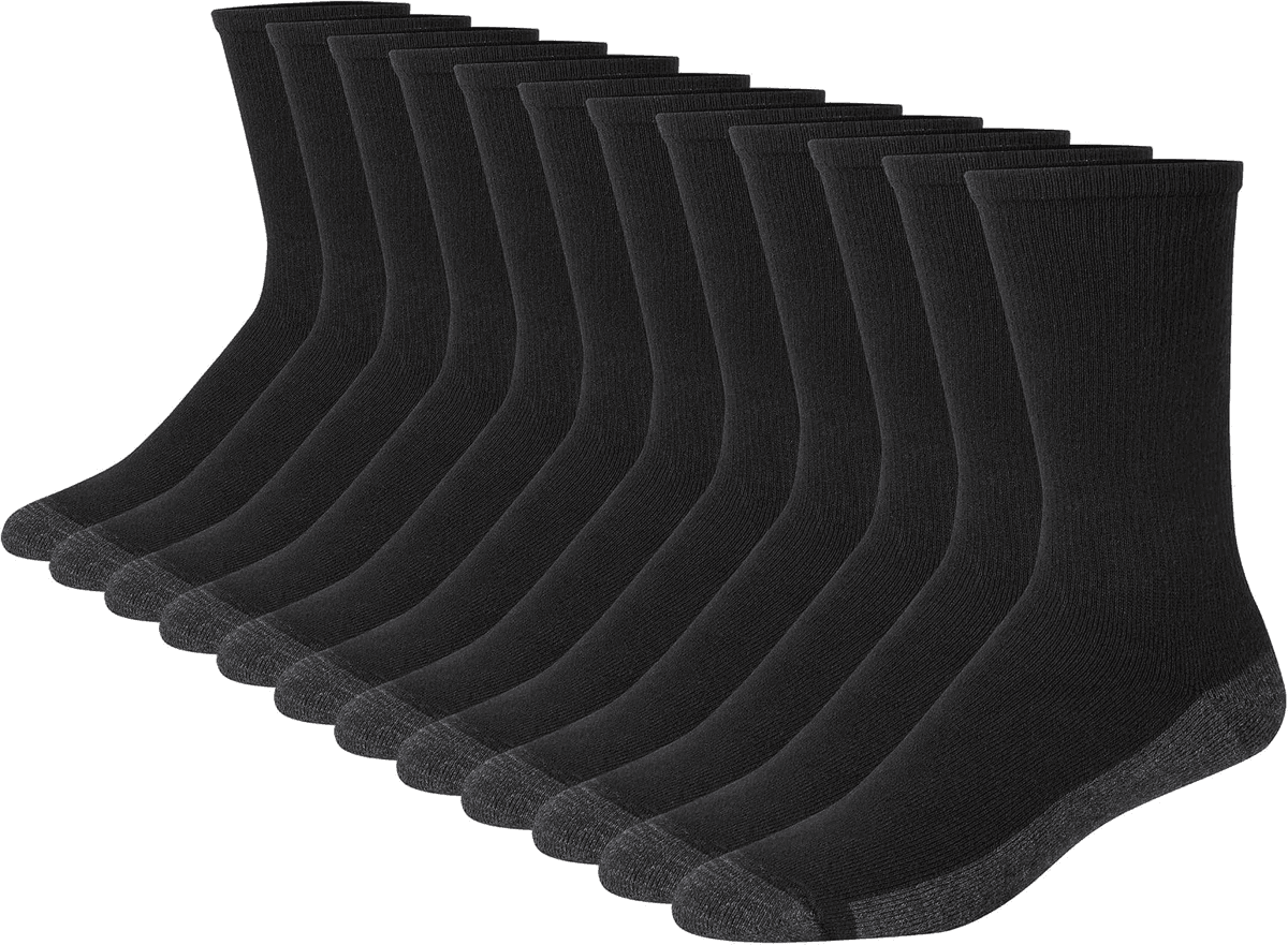Hanes Men's Max-Cushioned Crew Socks, 12-Pair Pack