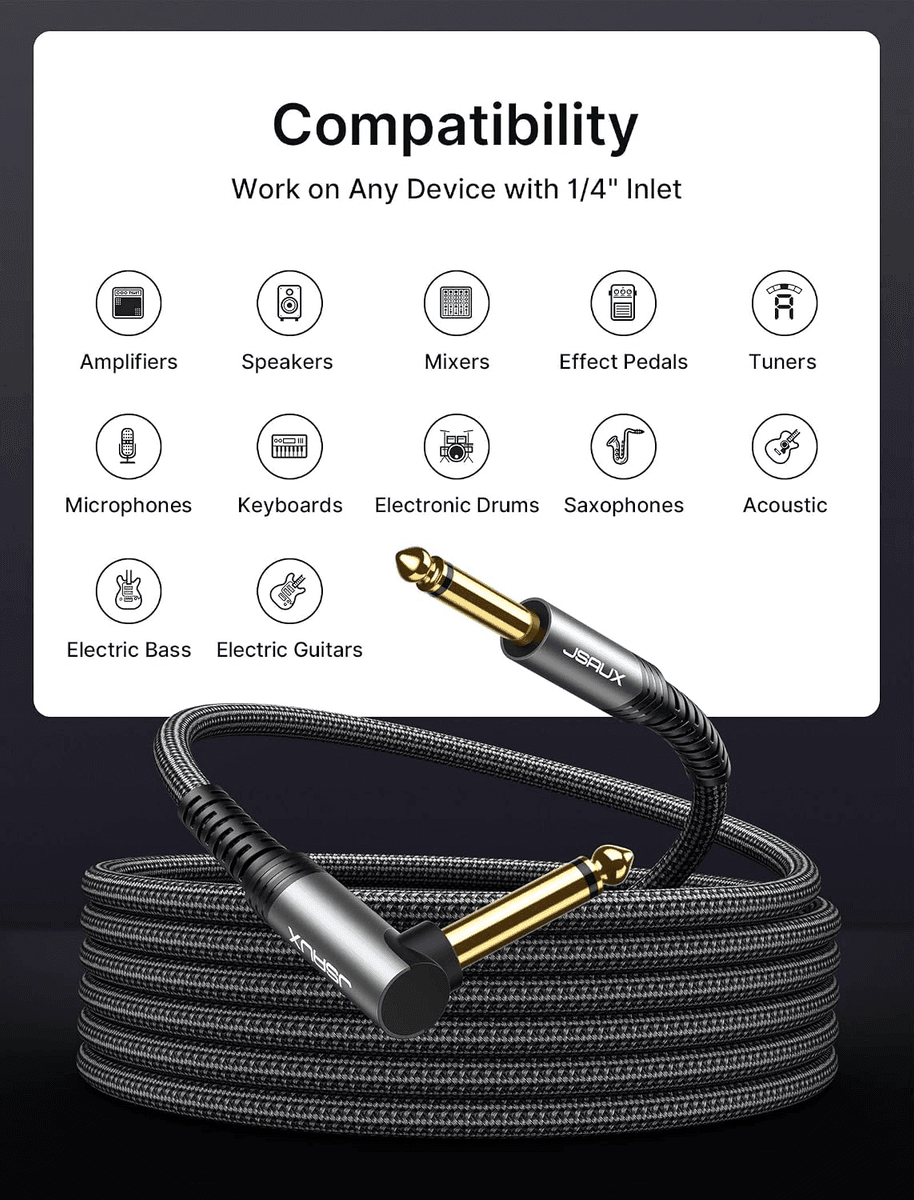 JSAUX 10-Foot Guitar Cable - Gray image 4