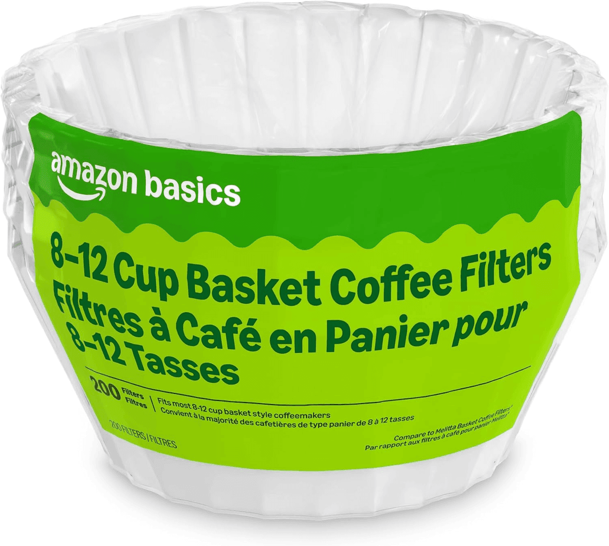 Amazon Basics Basket Coffee Filters for 8-12 Cup Makers (200 Count)