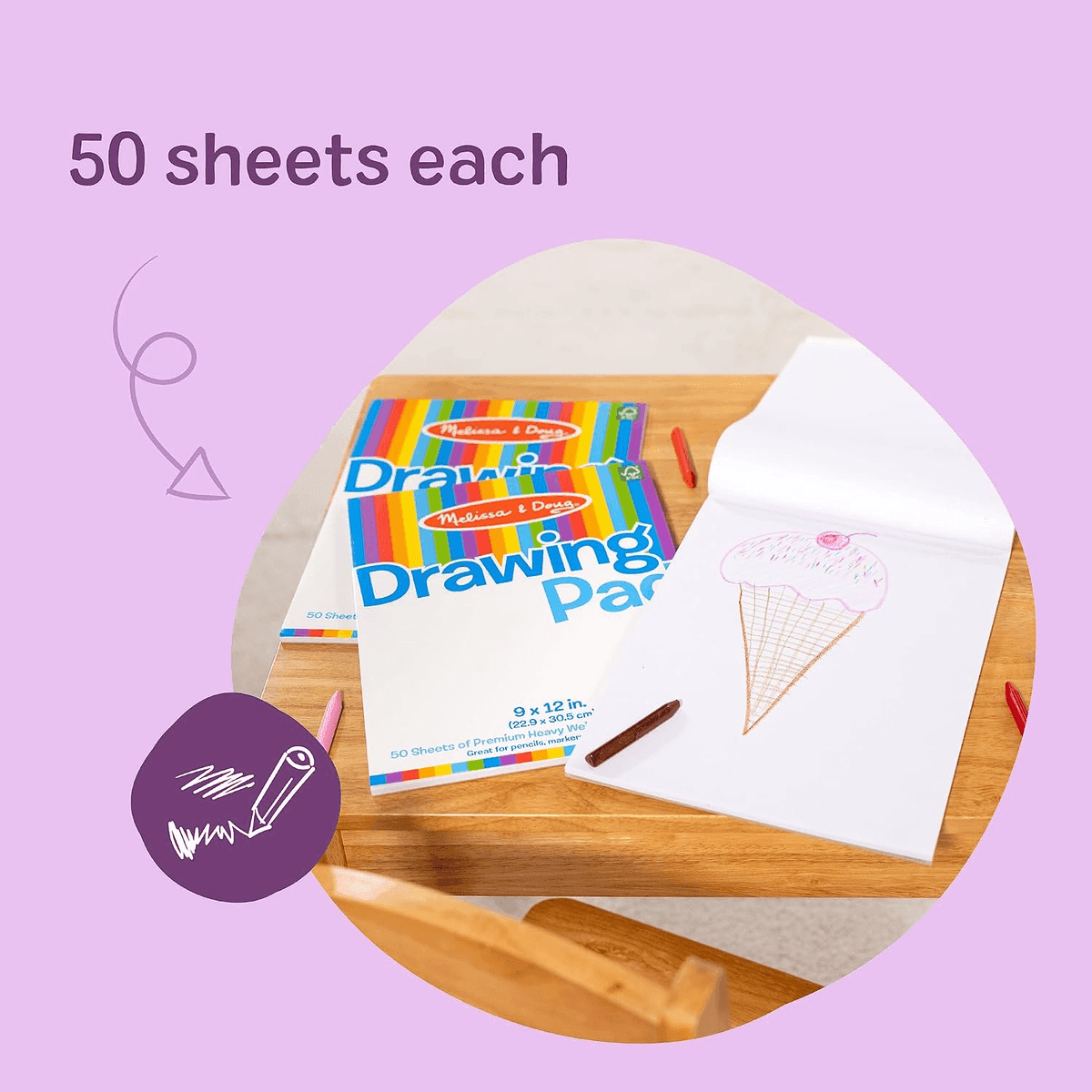 Melissa & Doug 9 x 12-Inch Drawing Paper Pads, 3-Pack image 4