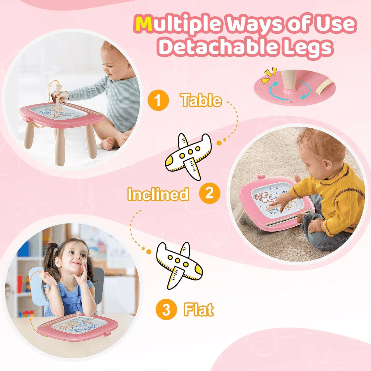 Kikidex Magnetic Drawing Board for Toddlers - Soft Pink image 3