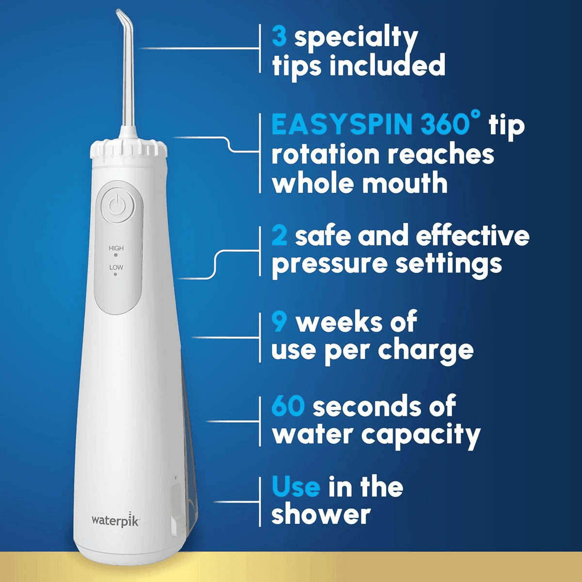 Waterpik Cordless Gem 5100 Portable Water Flosser, White image 2