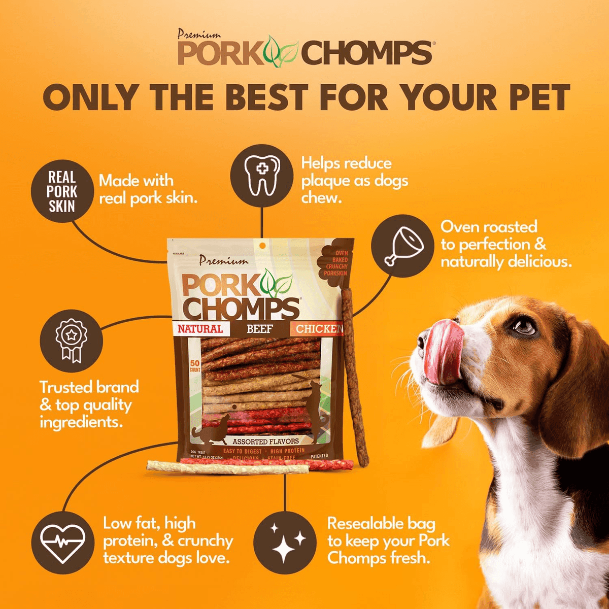 Pork Chomps 5-inch Munchy Sticks Dog Chews, 50 Count image 3
