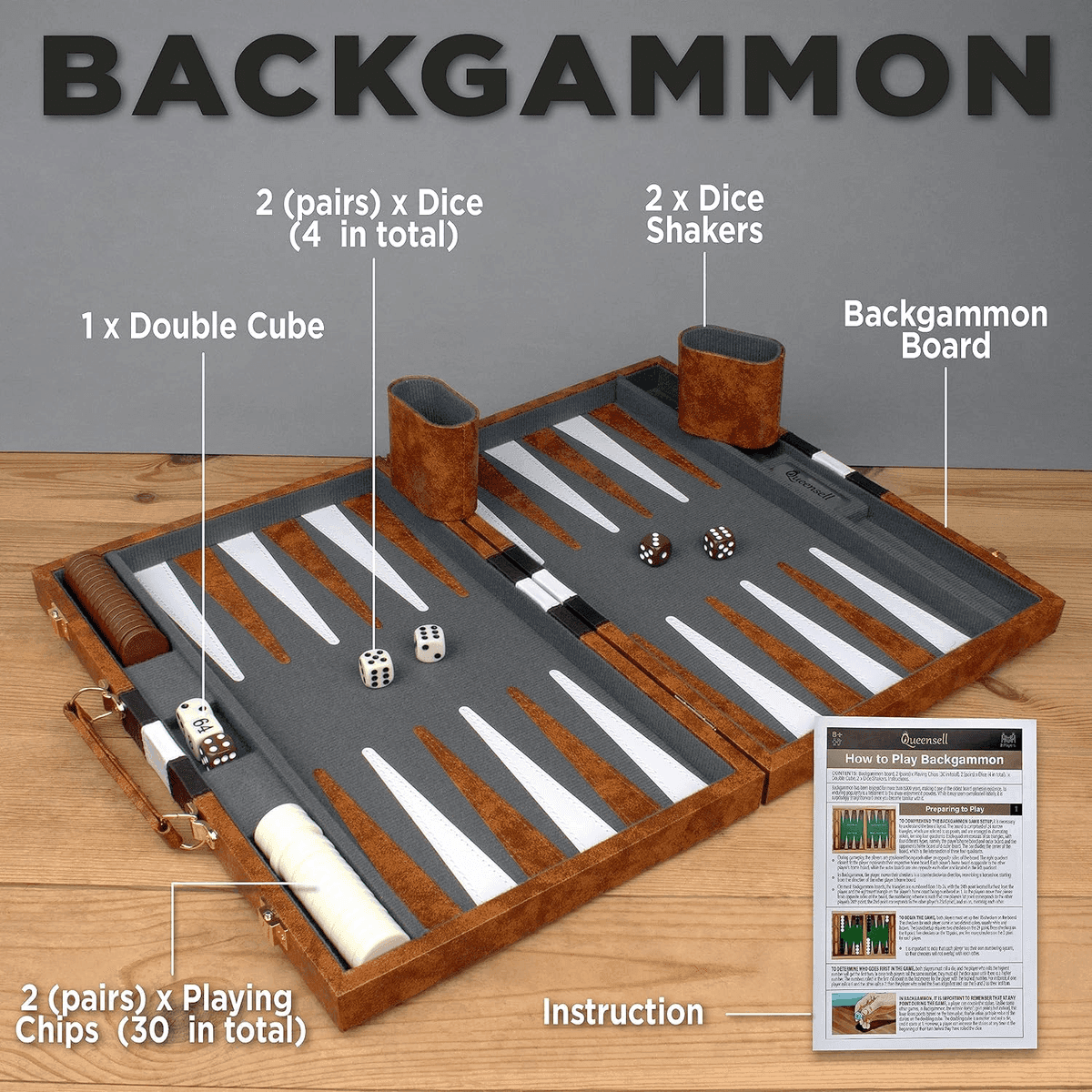 Queensell 15-Inch Premium Backgammon Set image 3