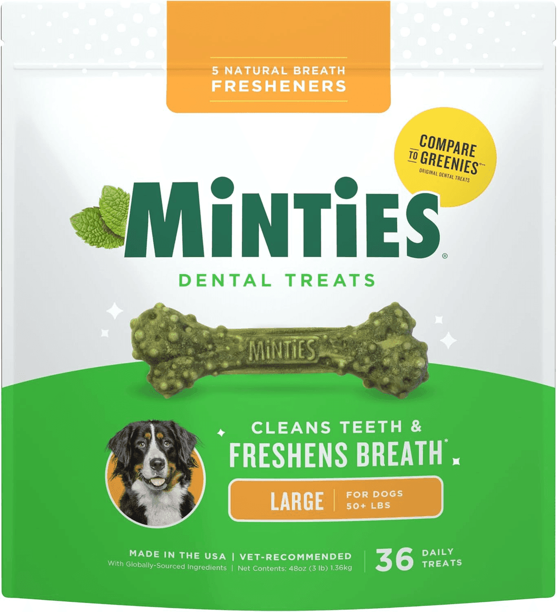 Minties Dental Chews for Large Dogs - 36 Count