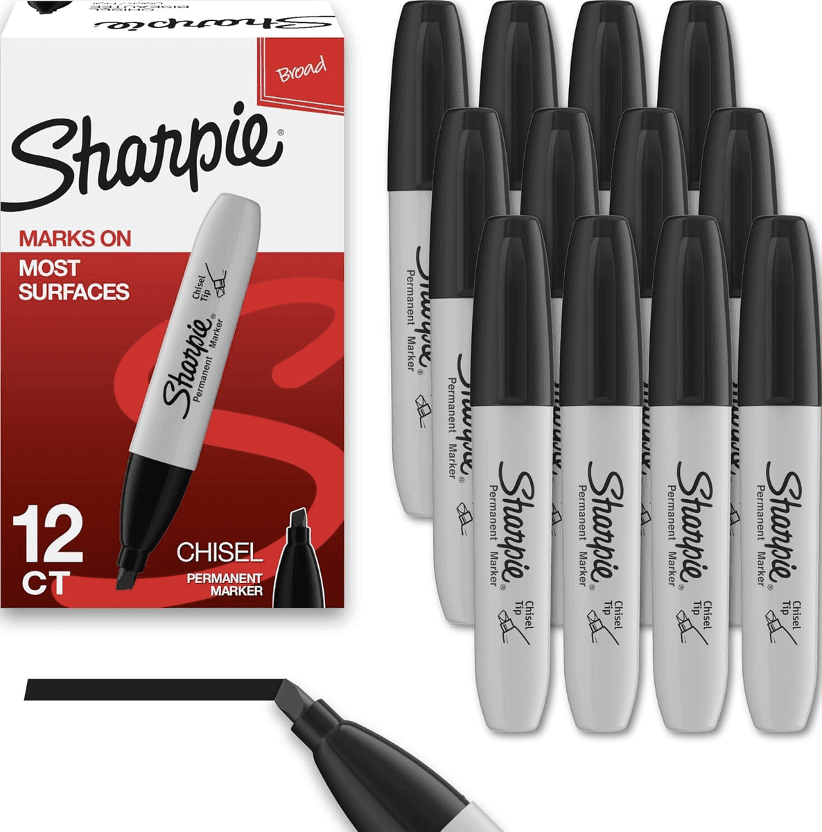 Sharpie Chisel-Tip Black Permanent Markers - 12 Count