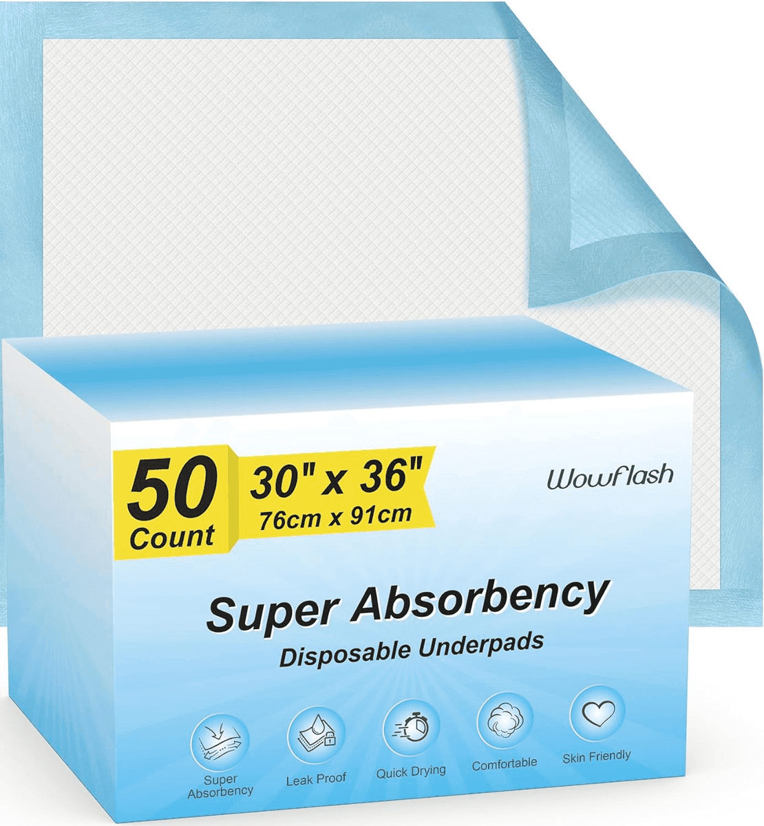 Wowflash 30 x 36-Inch Disposable Underpads - 50 Count
