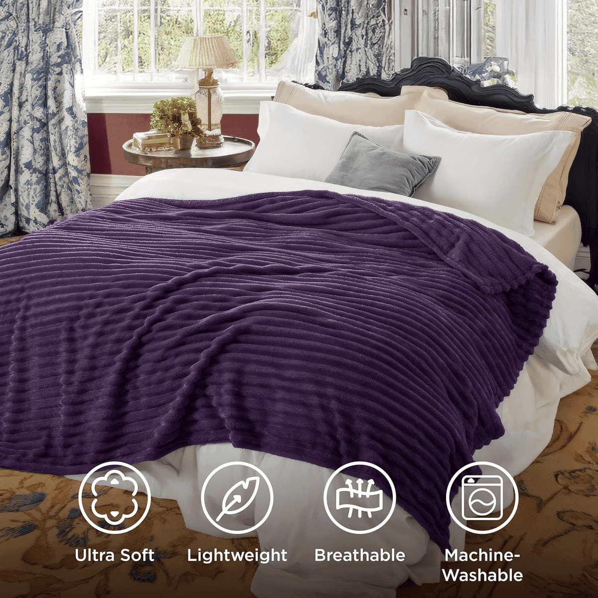 Bedsure King Size Soft Fleece Blanket 108 x 90 - Purple image 5