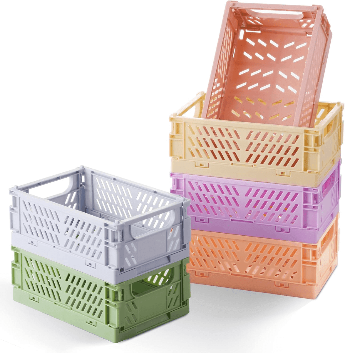 HUUSMOT 6-Pack Collapsible Mini Storage Crates - Pastel Colors