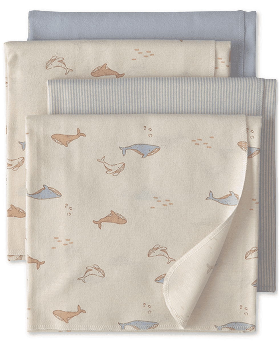 Carter's Baby Boys' Whale Receiving Blankets, 4-Pack