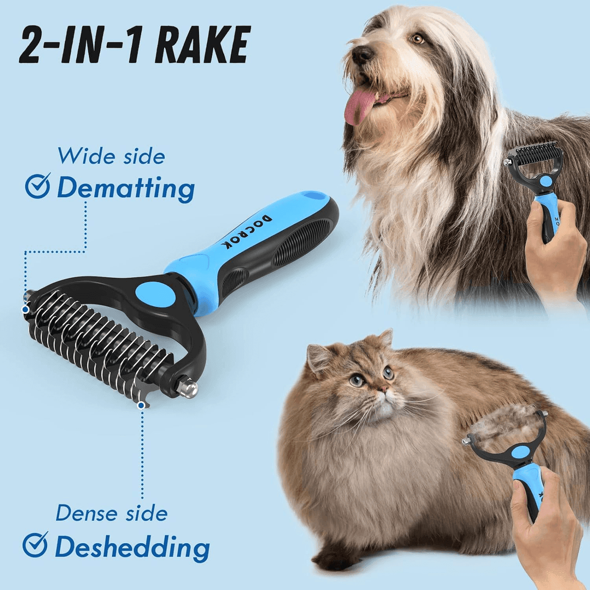 Docrok 2-in-1 Pet Deshedding Brush and Metal Comb Set image 2