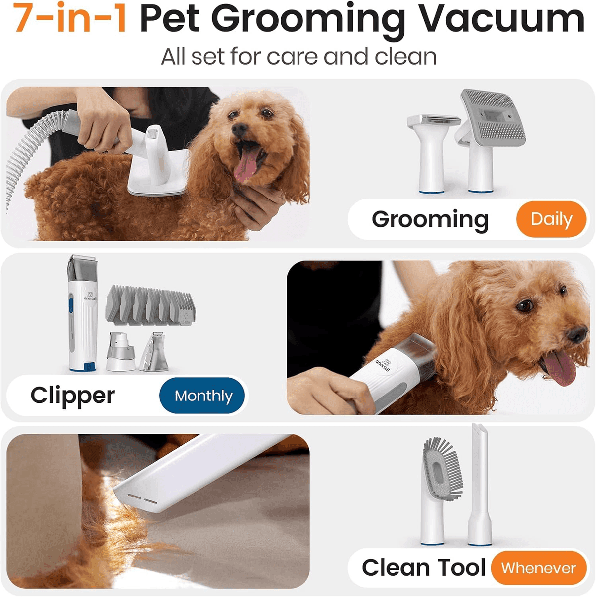 oneisall 7-in-1 Pet Grooming Vacuum Kit image 2