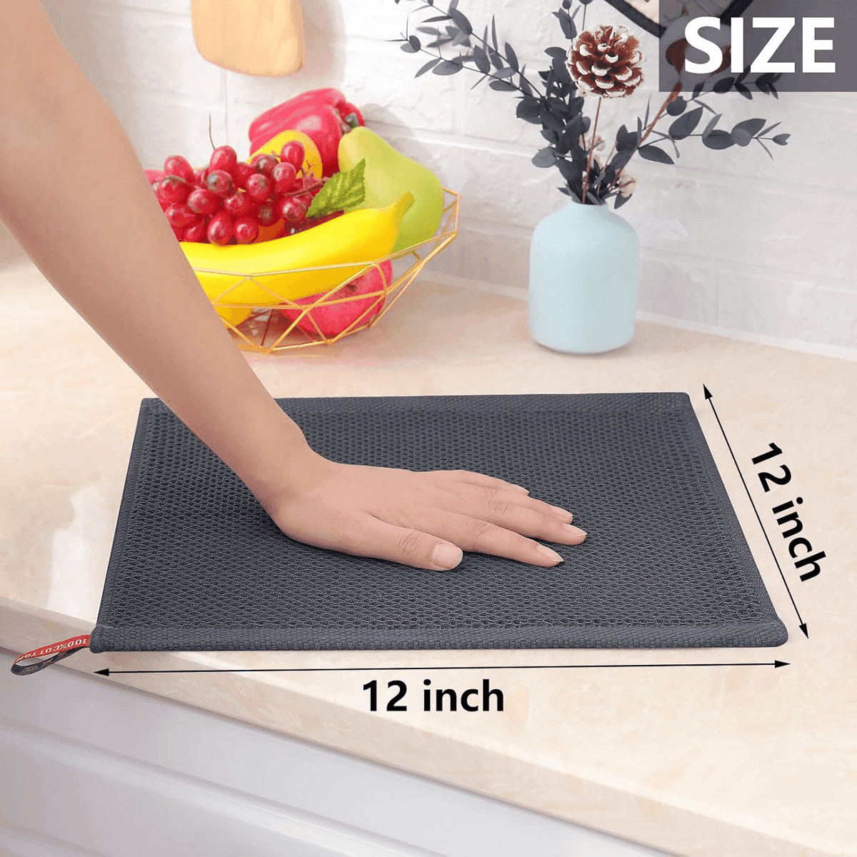 Homaxy 12 x 12-Inch Cotton Dishcloths, Dark Gray, 6-Pack image 5
