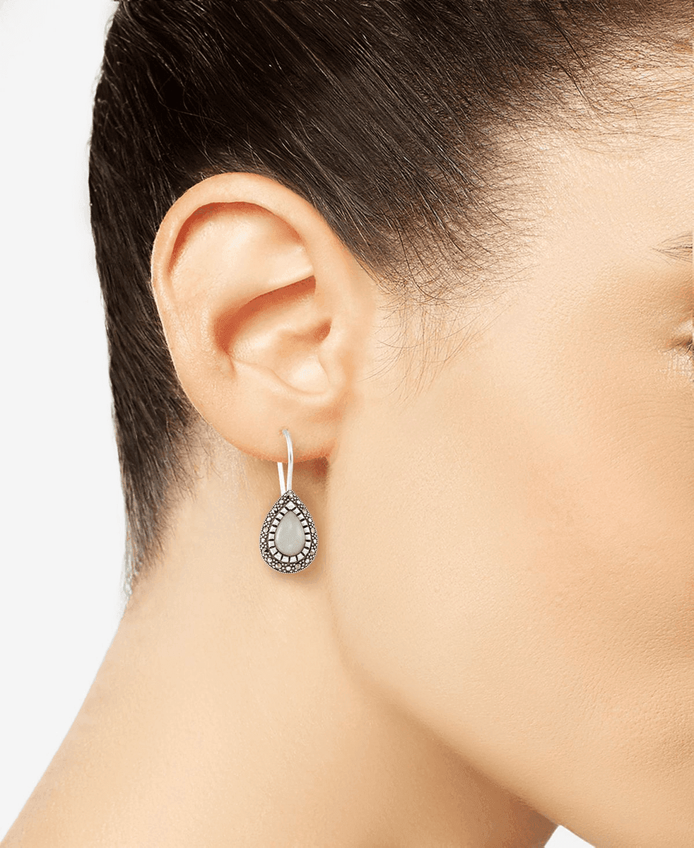 Macy's Jade & Marcasite Teardrop Earrings in Sterling Silver image 2
