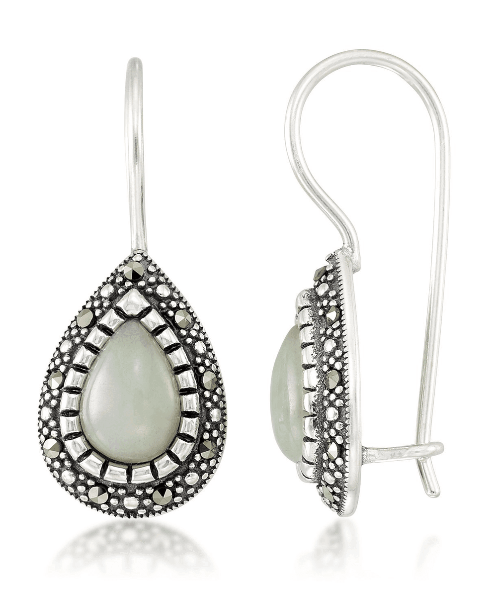 Macy's Jade & Marcasite Teardrop Earrings in Sterling Silver