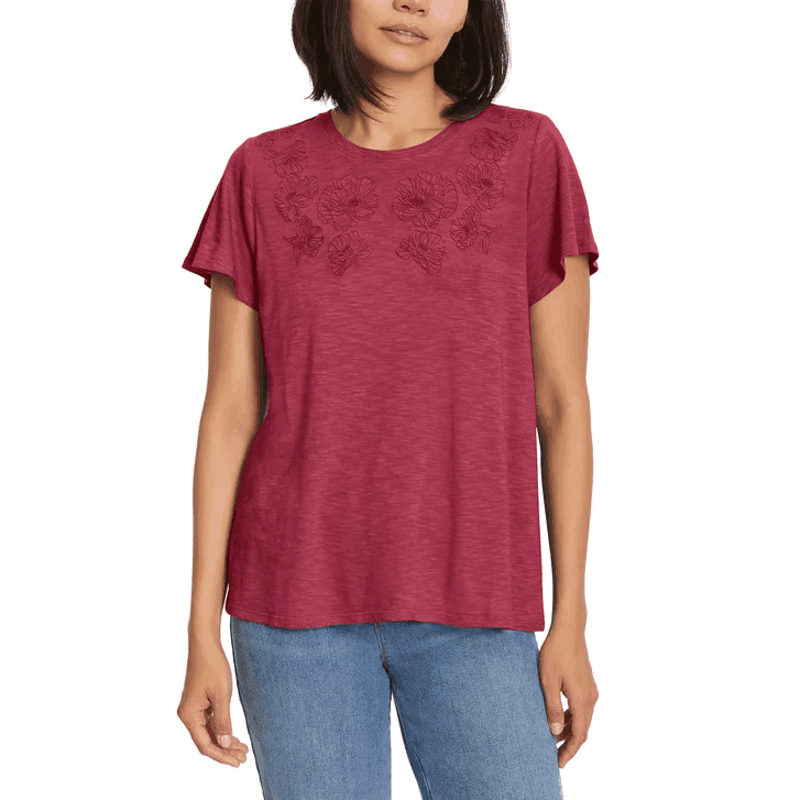 Ella Moss Women's Short Sleeve Embroidered Top